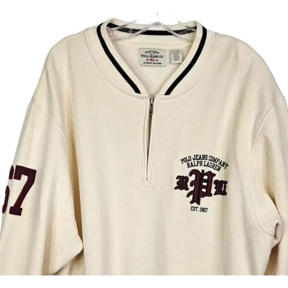Vintage Polo Ralph Lauren 1/4 Zip Sweatshirt Pullover Mens XL Patches Ribbed - Picture 12 of 12